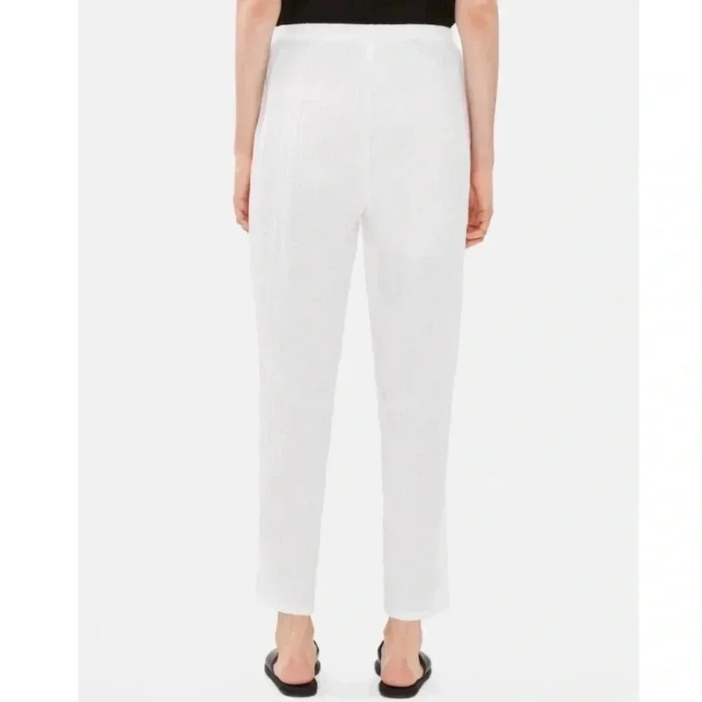 EILEEN FISHER NEW Organic Cotton Gauze Easy Fit Tapered Pants White S - Picture 2 of 6